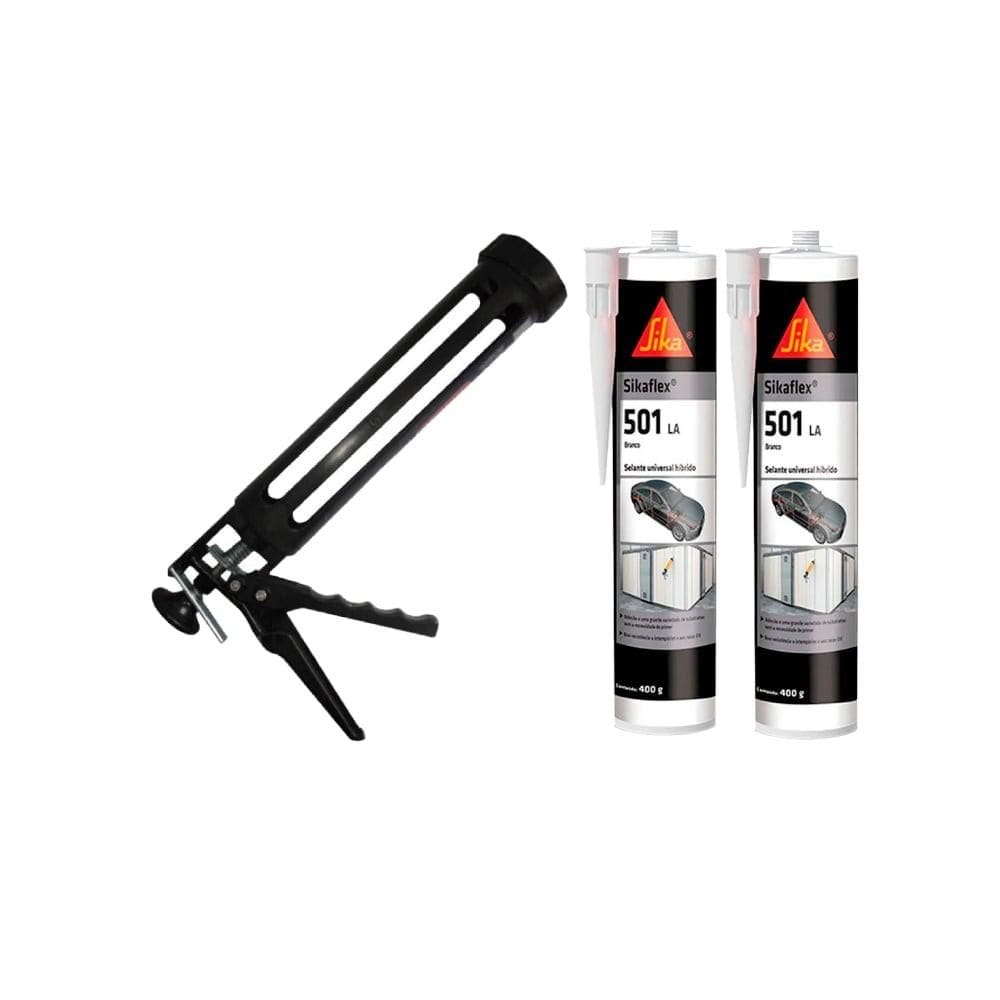 Kit Aplicador de Silicone Cartucho Tytan 40852 + 2 Selantes Sika Sikaflex 501 LA Branco 400gr