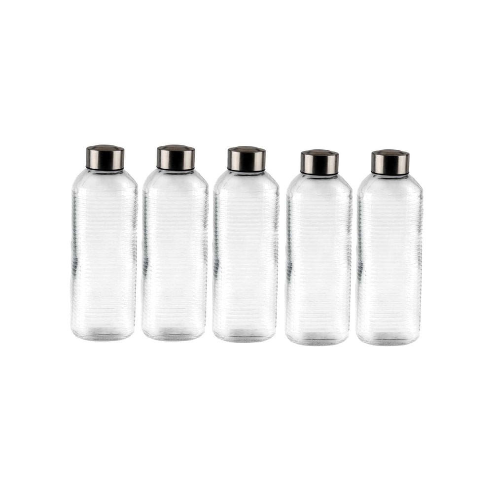 Garrafa De Vidro Canelado 1000ml Para Agua Suco Cha 5 peças - Gaia Glass