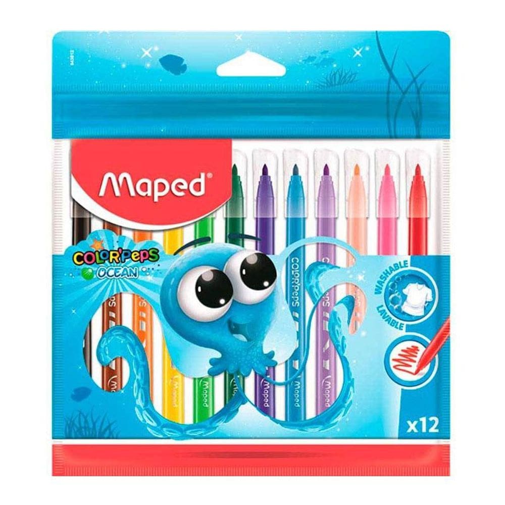 Caneta hidr Color`Peps Ocean Polvo 12 cores 845912ZM Maped