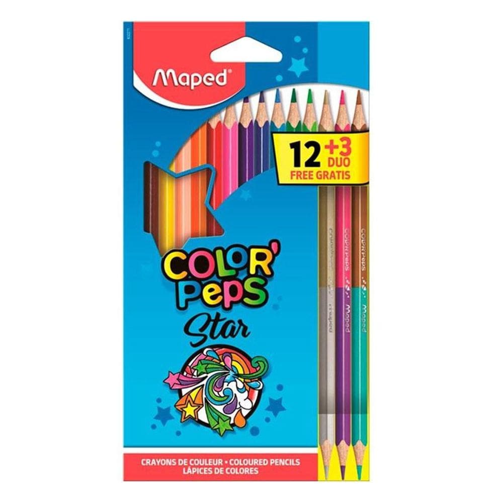 Lápis de cor Color`Peps Star 12 cores + 3 lápis Duo Maped