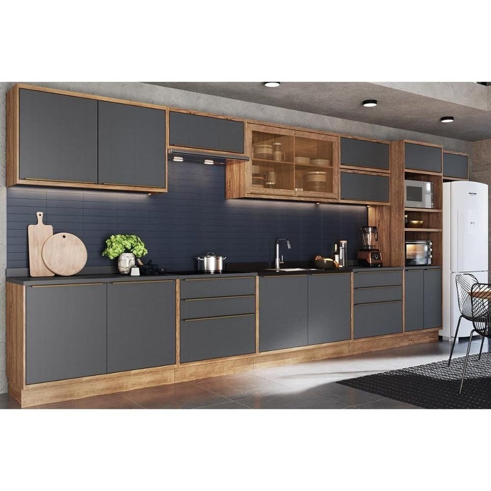 Kit Cozinha Modulada 14 Peças Versalis 1 (6Aéreos+4Balcões+1TorreQuente+3Complementos) C14P165 Freijo/Grafite-Herval