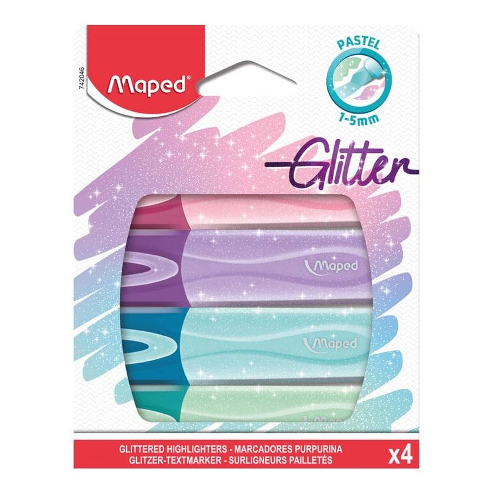 Marca Texto Classic Glitter estojo 4 cores pastel Maped