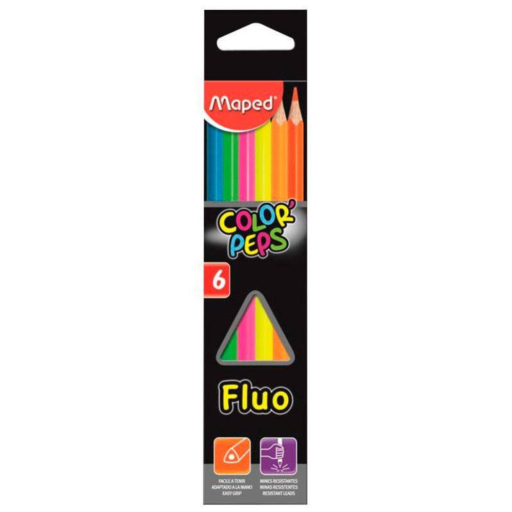 Lápis de cor Color Peps 6 cores - Fluo - 832003 - Maped