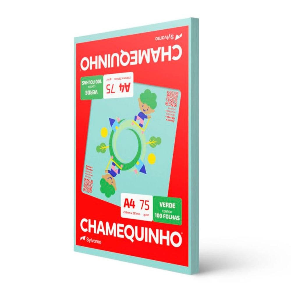 Papel sulfite A4 verde 210x297 com 100 folhas Chamequinho