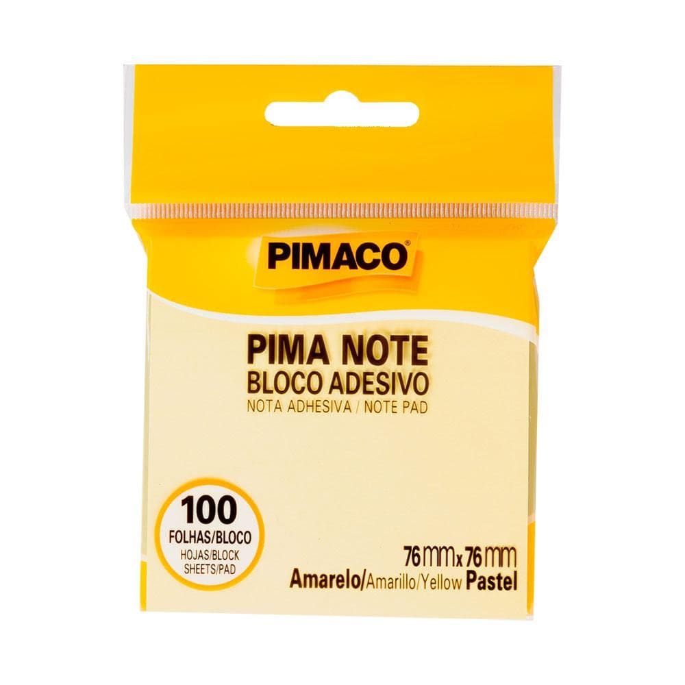Bloco recado adesivo Amarelo Pastel 76x76mm 100 fls Pimaco
