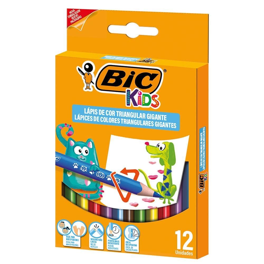 Lápis de cor 12 cores Evolution Gigante Kids - Bic