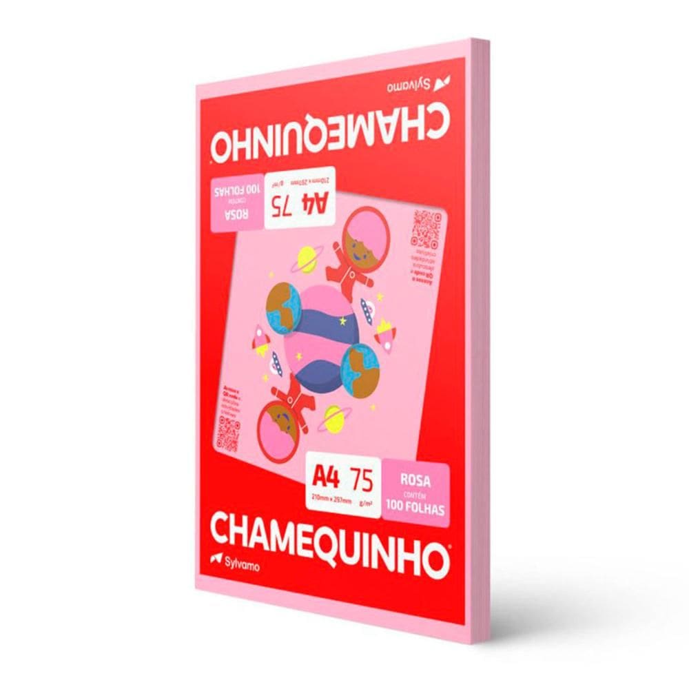 Papel sulfite A4 rosa 210x297 com 100 folhas Chamequinho