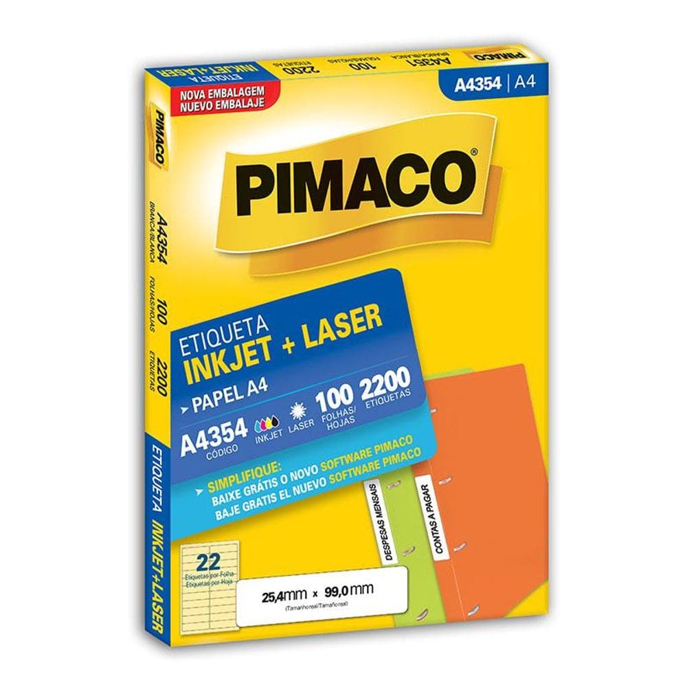 Etiqueta inkjet/laser A4354 com 100 folhas Pimaco