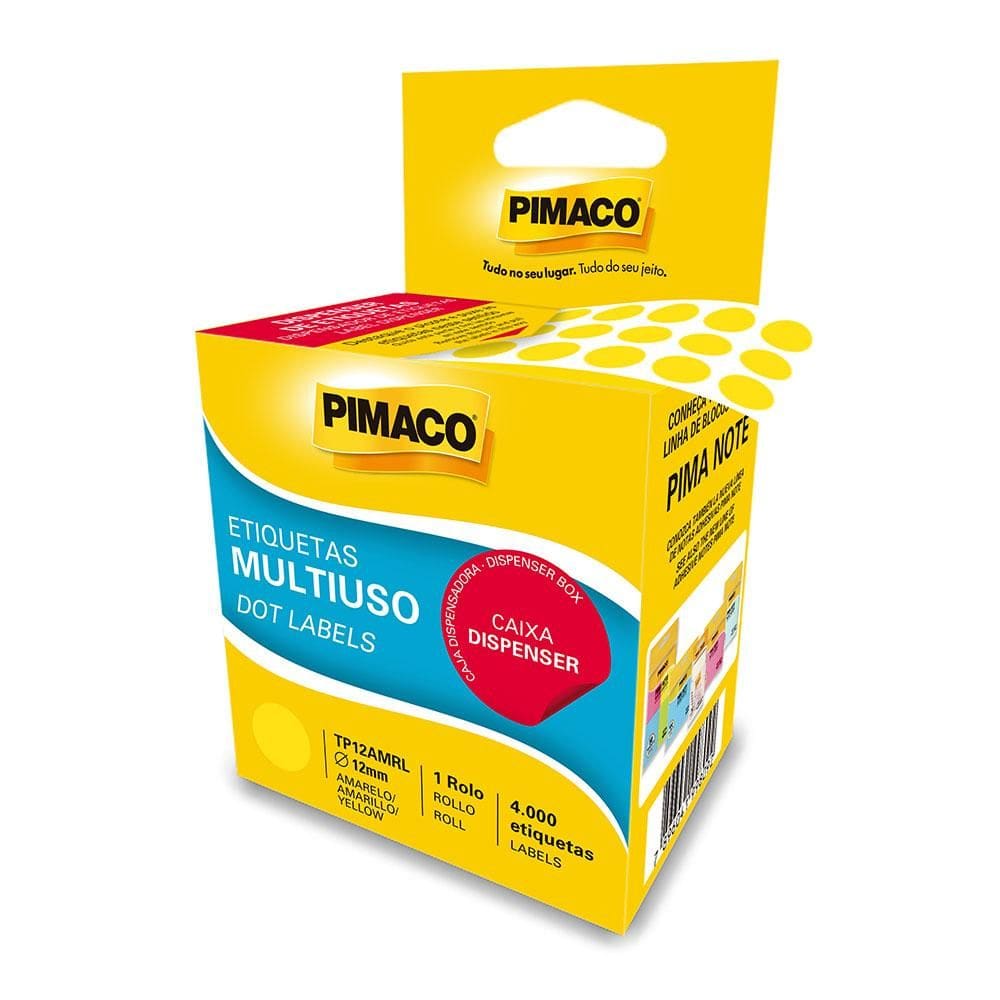 Etiqueta adesiva rolo com 4000 etiquetas Amarelo - Pimaco
