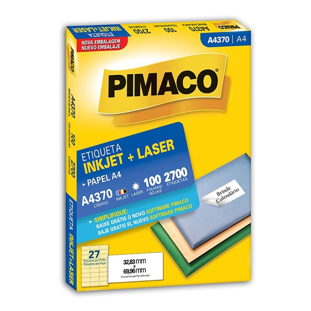 Etiqueta inkjet/laser A4370 c/ 100 fls Pimaco