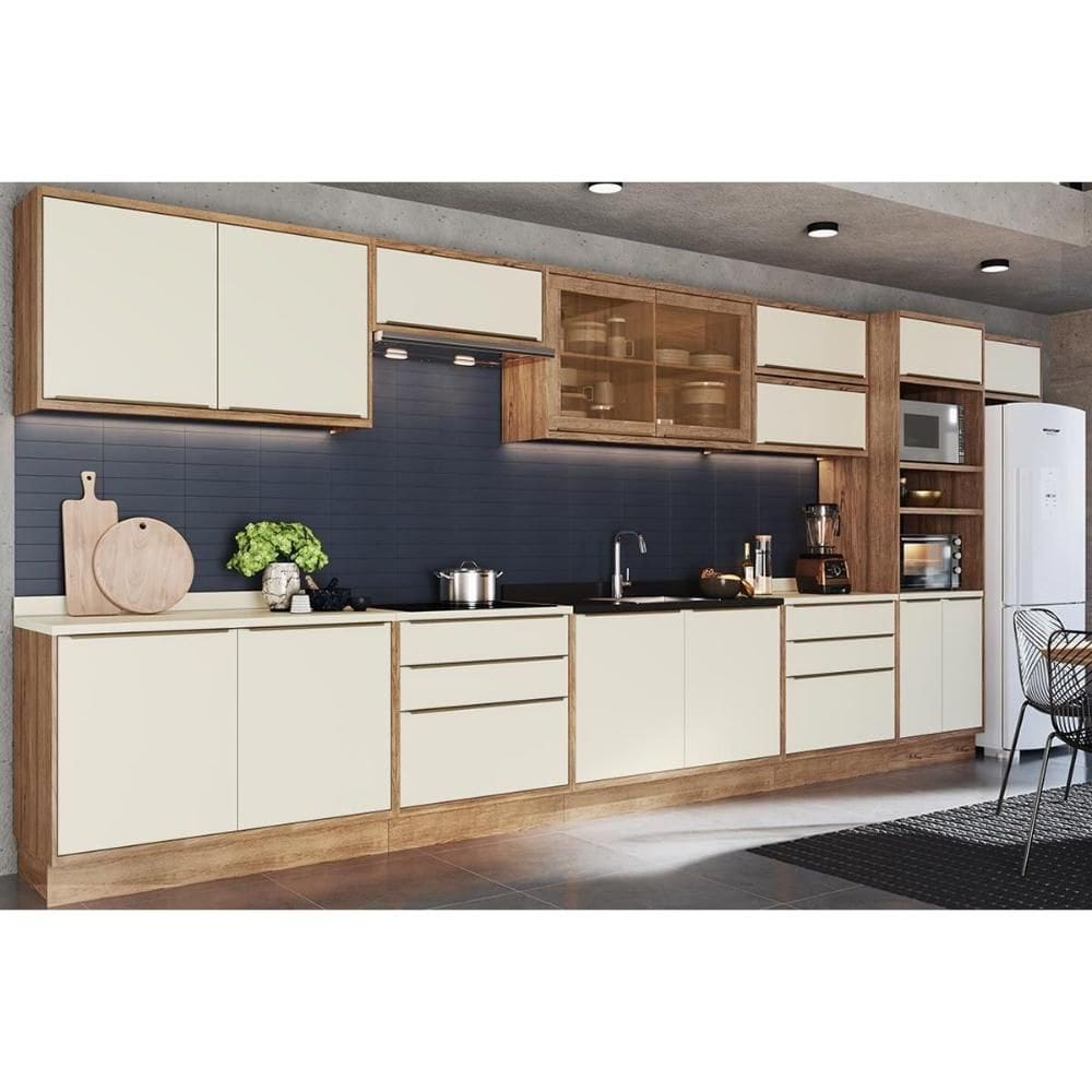 Kit Cozinha Modulada 14 Peças Versalis 1 (6Aéreos+4Balcões+1TorreQuente+3Complementos) C14P165 Freijo/Cinza Argila-Herval
