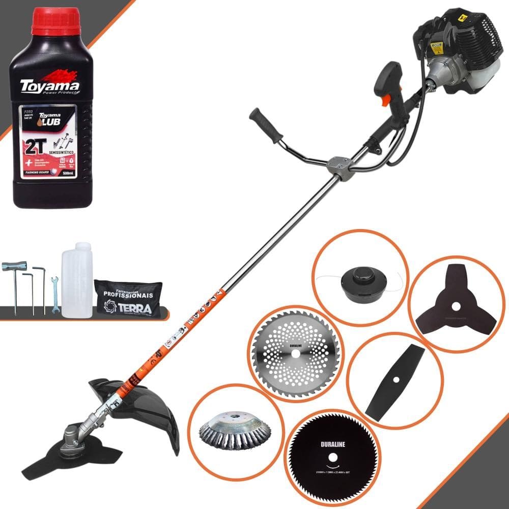 Roçadeira Terra GRH-430 À Gasolina 43cc 1,7HP Completa Com 6 Opções de Cortes, Carretel Nylon + Kit 4 Facas + Escova de Aço Circular + ÓLEO TOYAMA 2T