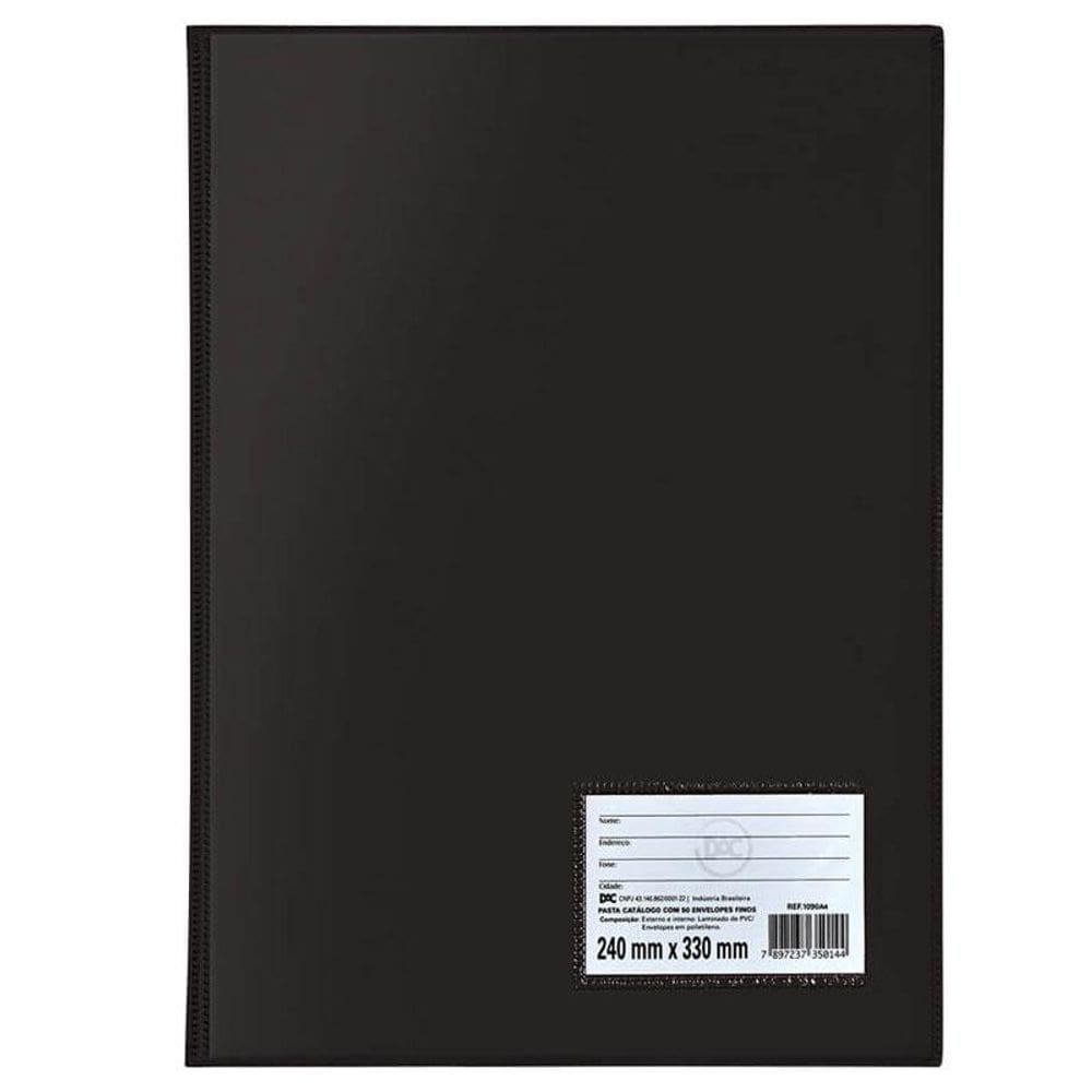 Pasta catálogo visor 153 Preto 50 envelopes plast médio Dac
