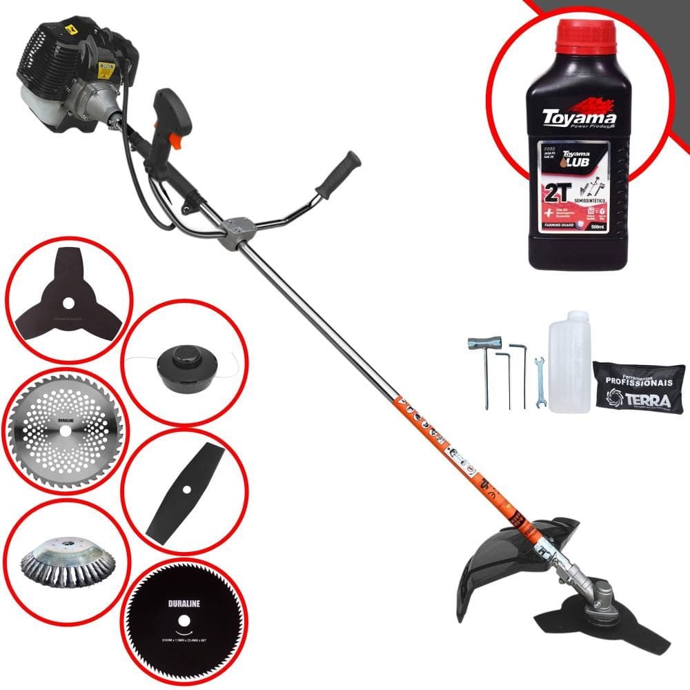 Podador de Grama Multifuncional Terra GRH-430 À Gasolina 43cc 1,7HP de Potência 6.500rpm Motor 2 Tempos Roçadeira Completa 6 Em 1 + ÓLEO TOYAMA FG50