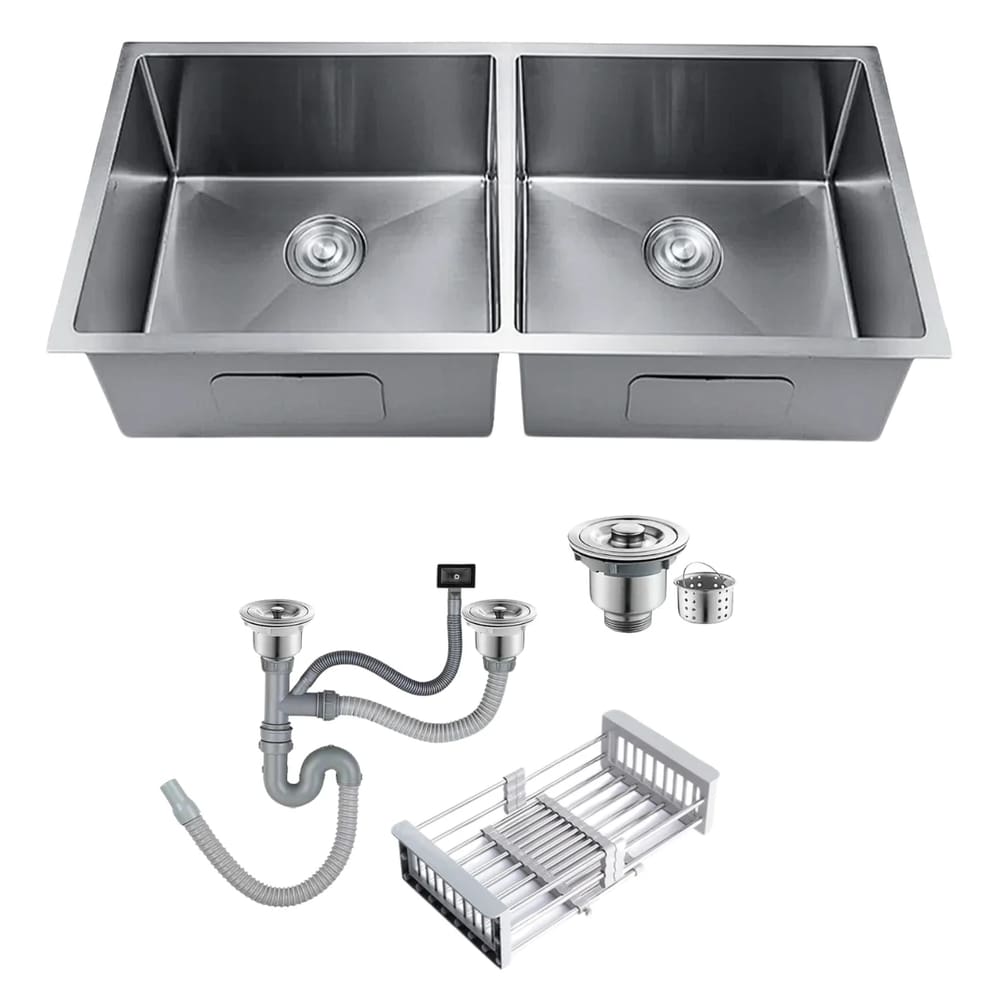 Cuba Pia Dupla Inox Quadrada Cozinha Gourmet 72x43cm com Acessórios
