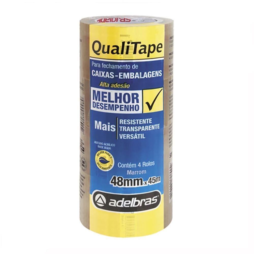 Fita p/embalagem Marrom 48mmX45m c/4 unid Qualitape Adelbras