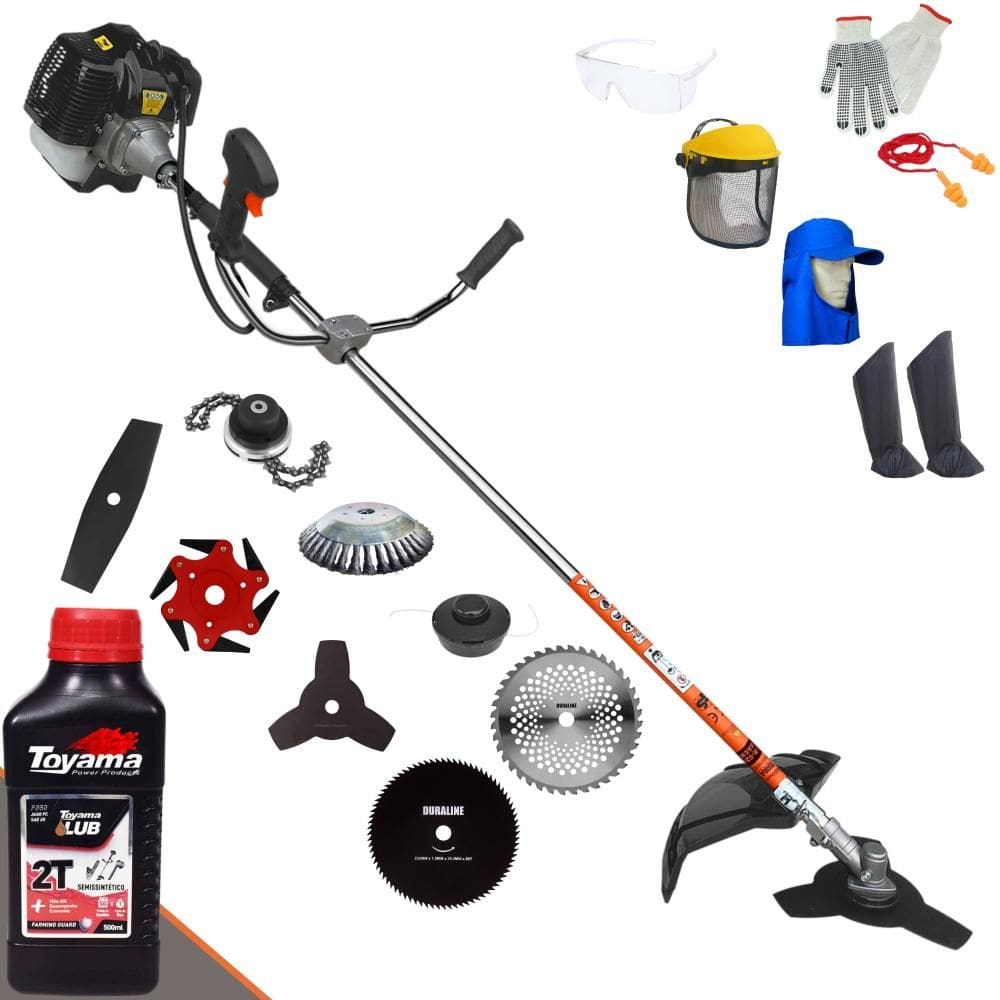 Roçadeira Lateral Terra GRH430 À Gasolina 43cc 1,7HP Para Todos os Tipos de Trabalho Com Carretel + Kit de 7 Opções de Cortes + EPI + ÓLEO TOYAMA FG50