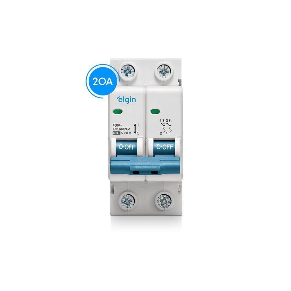 Mini Disjuntor Bipolar Curva C MCB 3KA 2 Polos 20A Bivolt