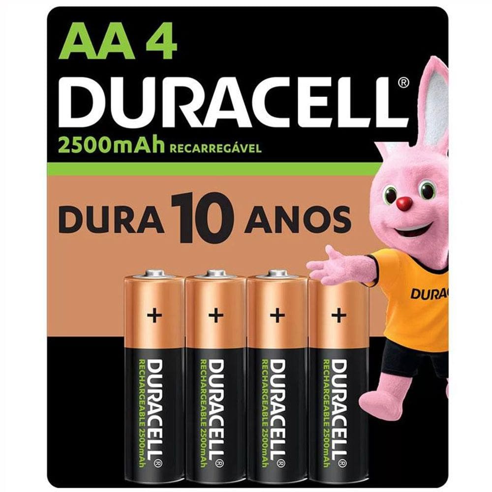 Pilha recarregável AA 2500mah com 4 unidades - Duracell