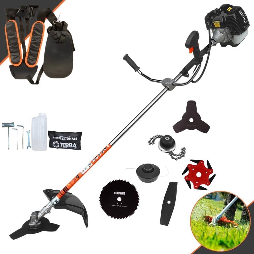 Roçadeira  À Gasolina GRH-430 43cc 1,7HP Com Carretel e Lâmina 3 Pontas + EXTRA Lâmina Facão, Lâmina 6 Pontas, Lâmina 80 Dentes e Trimmer
