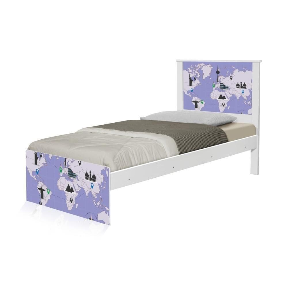 Cama Solteiro Adesivada Mapa Viagens Com Colchão