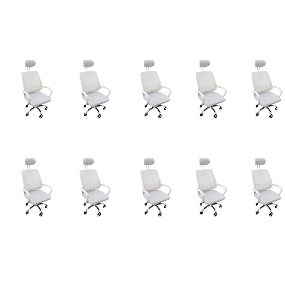 Kit 10 Cadeiras Escritório Diretor Tela Mesh Com Encosto De Cabeça Branco