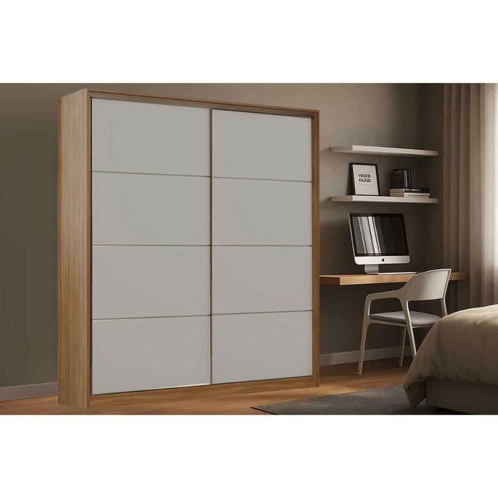 Guarda Roupa Casal 2 Portas De Correr E 3 Gavetas Belga Amendola/grafito - Demóbile