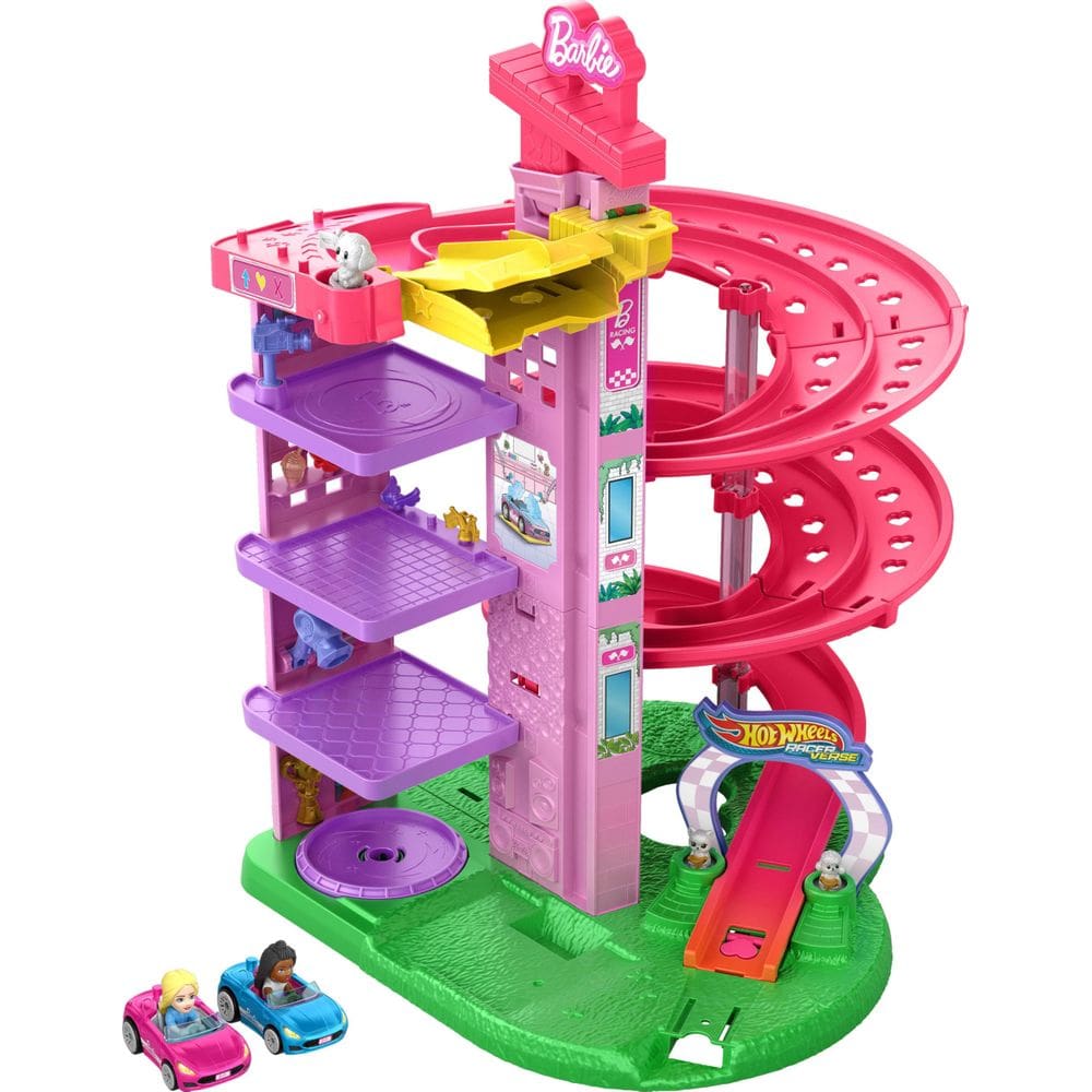 Conjunto de pistas Hot Wheels Barbie e Malibu Racerverse com 2 carros