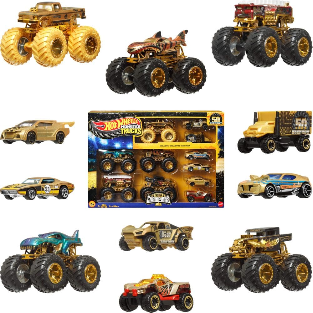 Carros e caminhões de brinquedo Hot Wheels Monster Trucks Trophy Champions