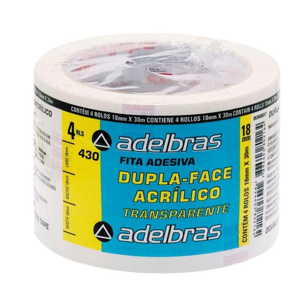 Fita dupla face PP 18mmx30m adesivo acrílico c/4 - Adelbras