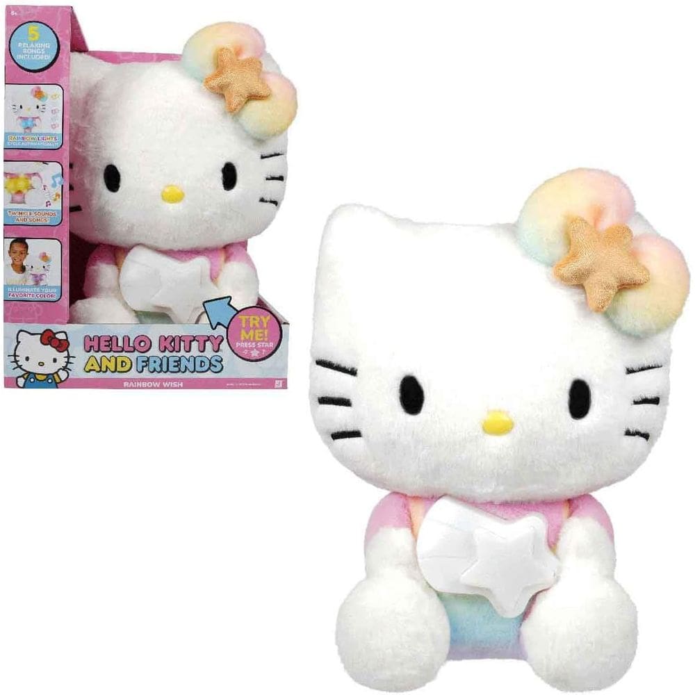Hello Kitty Rainbow Wish Pelúcia Interativacom Luz e Som - 27 cm - Sunny