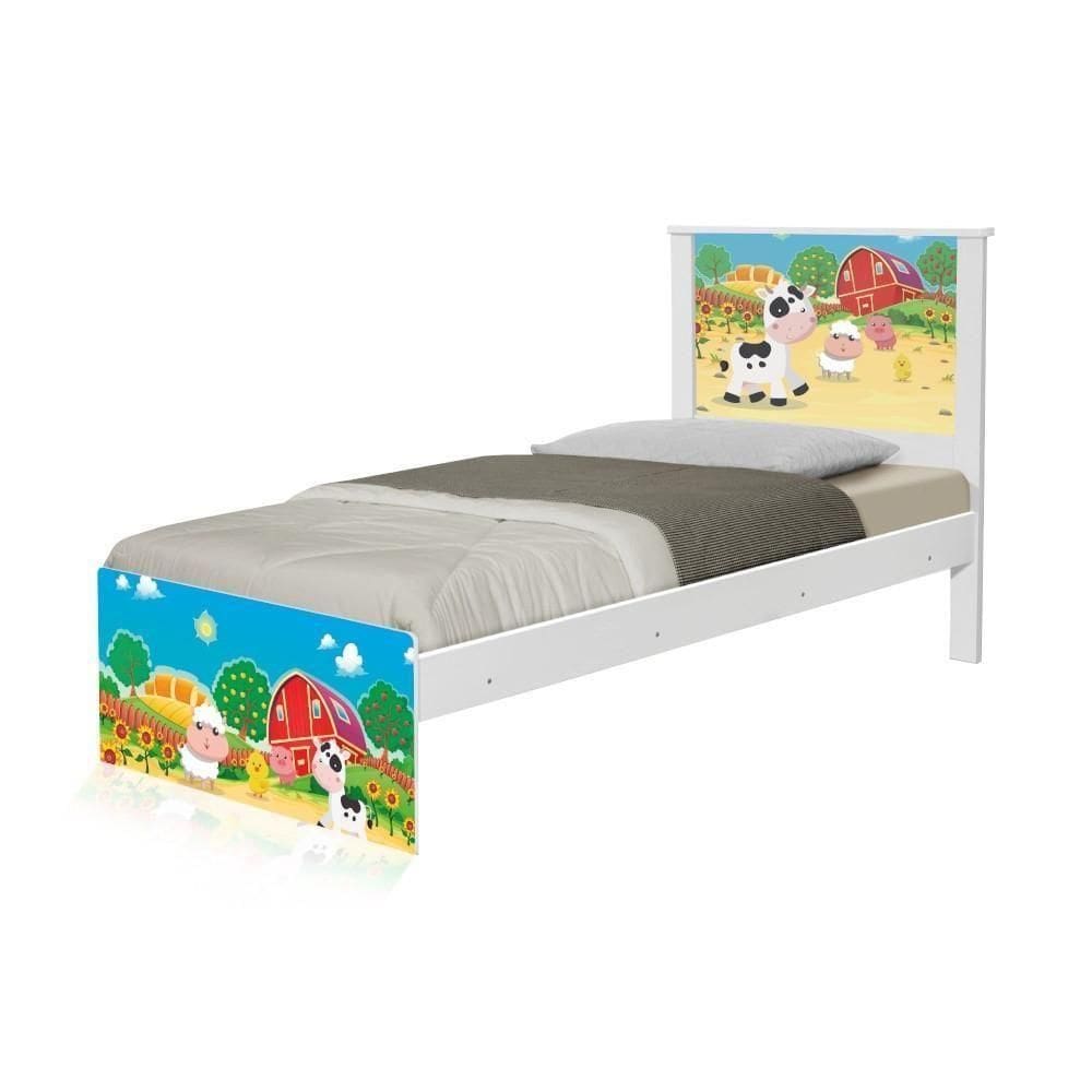 Cama Solteiro Adesivada Fazendinha Colorida Com Colchão