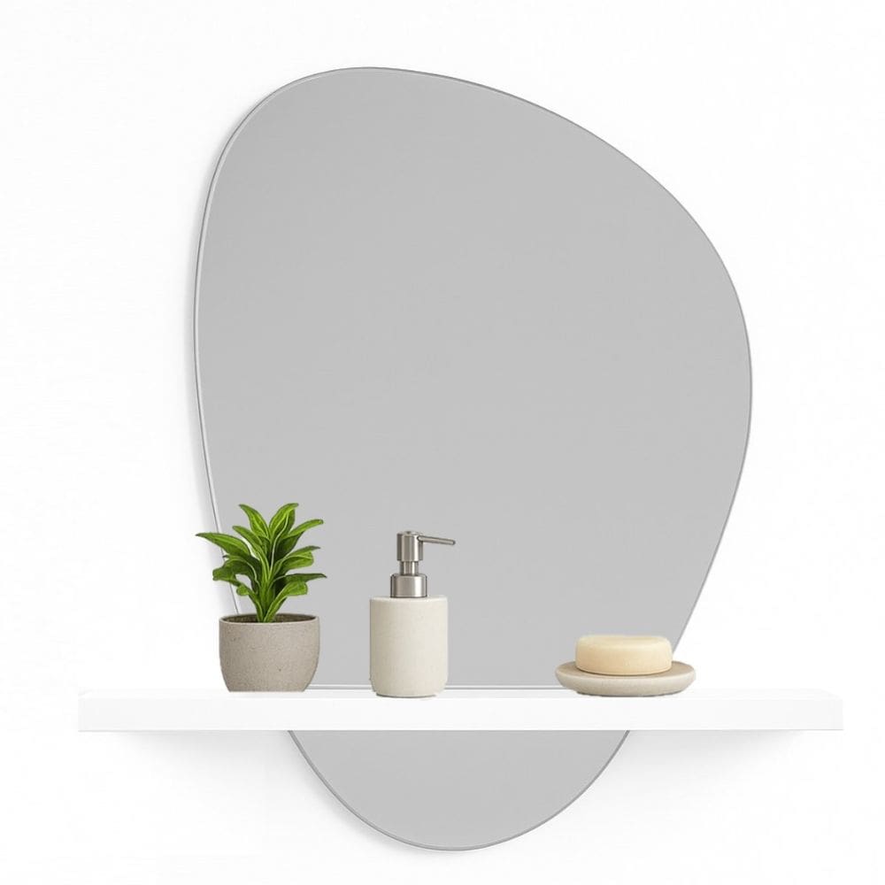 Espelho 51Cm Moderno Prateleira Mdf Branca Para Sala Jantar