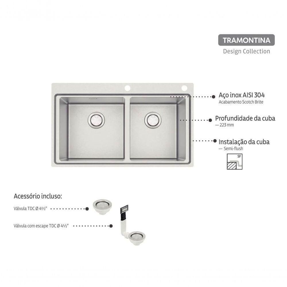 Cuba Dupla De Sobrepor Tramontina Smooth 2c 40 Em Inox Acabamento Acetinado 86x52cm Design Collection