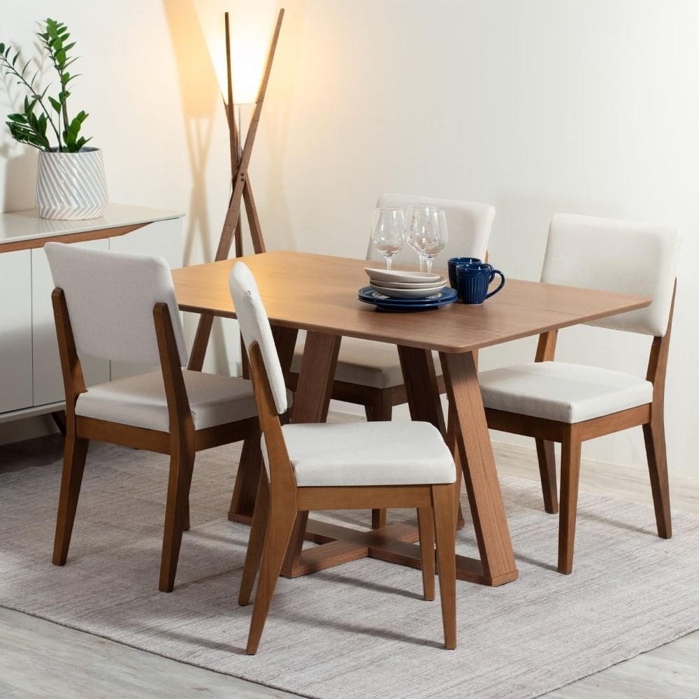 Conjunto de Jantar Mesa Avena 4 Cadeiras Ella - Canella c/ Off White