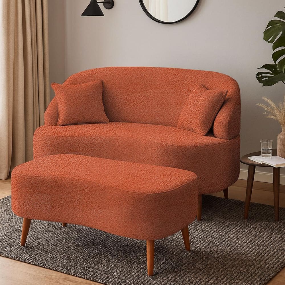 Conjunto Sofá Curvo Orgânico Malu + 01 Puff Boucle TerraCota