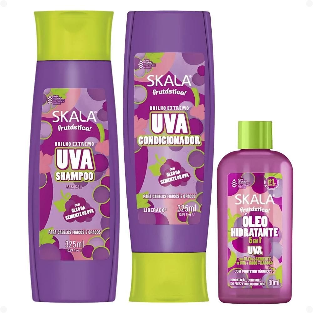 Kit Skala Frutástica Uva: Shampoo e Condicionador + Óleo Hidratante 90ml