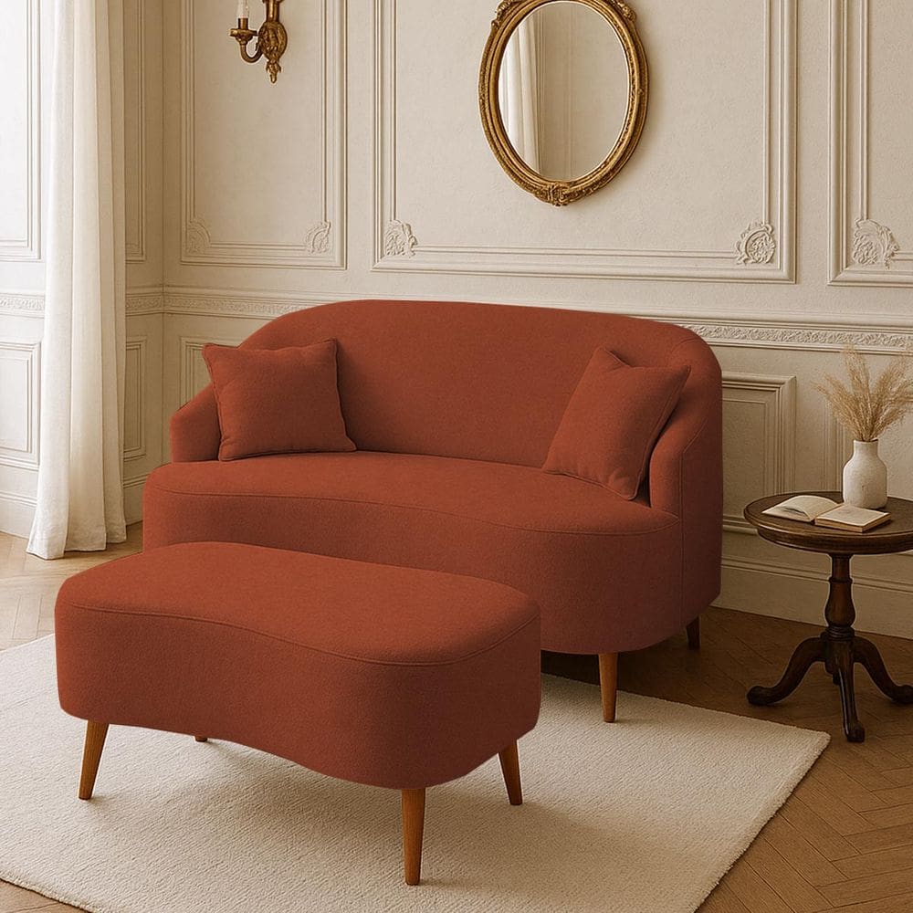 Conjunto Sofá Curvo Orgânico Malu + 01 Puff Suede TerraCota