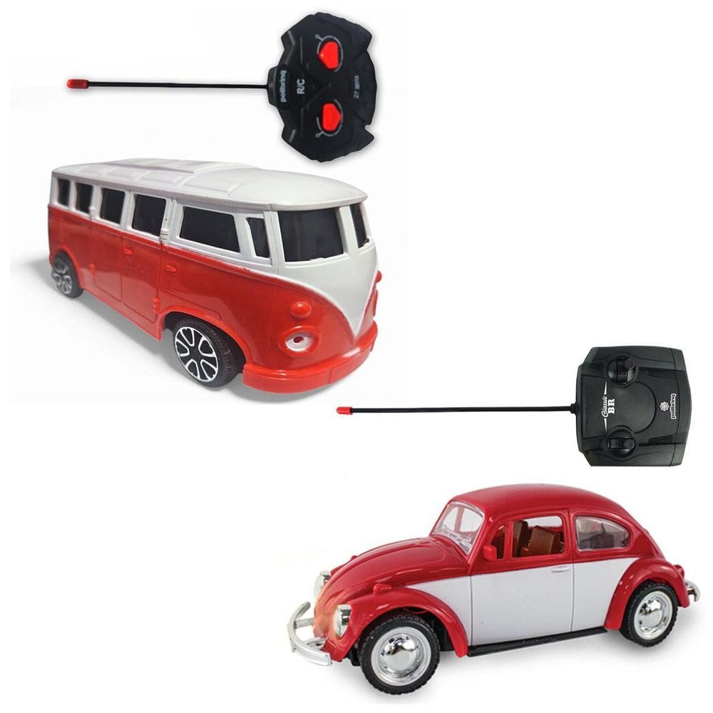 Kit Carrinho De Controle Remoto Fusca E Perua Clássicos Verm