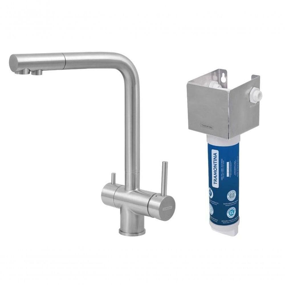 Monocomando Tramontina Monde Filter Ultra Aço Inox Com Saída Adicional Para água Filtrada + Filtro