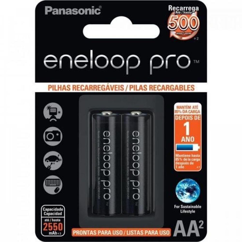 Pilha Recarregável 1,2V AA 2550mAh Pro C/2 Pilhas Panasonic