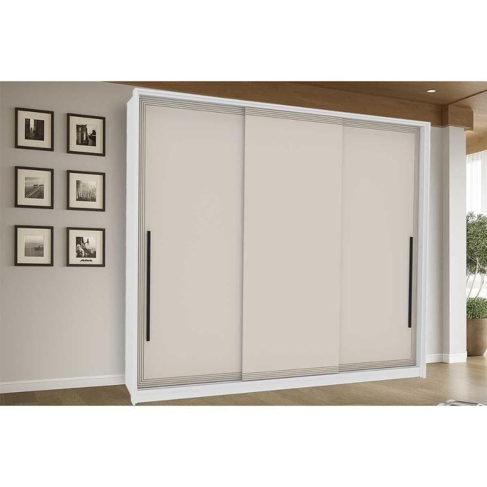 Guarda Roupas 3 Portas De Correr De E 4 Gavetas Valência Branco/creme - Politorno