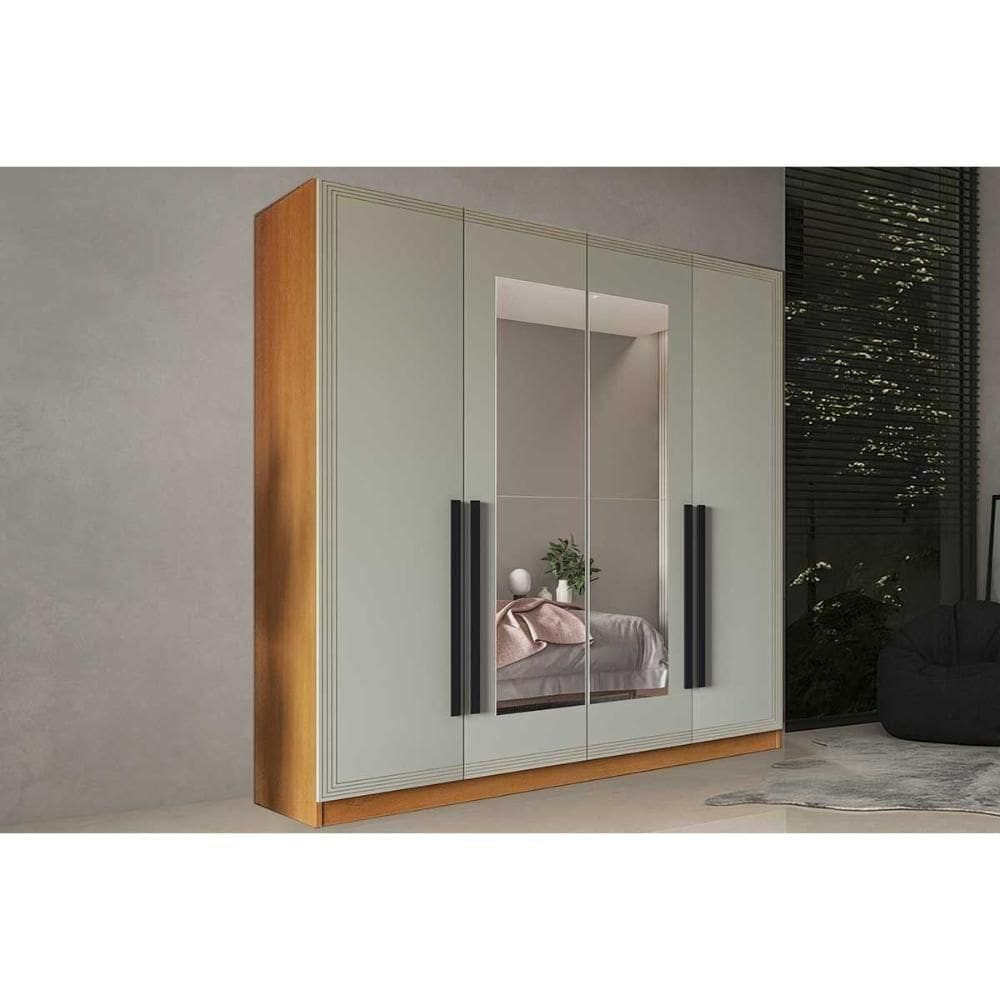Guarda Roupa 4 Portas (2 C/ Espelho) E 4 Gavetas Valência Freijo/verde - Politorno