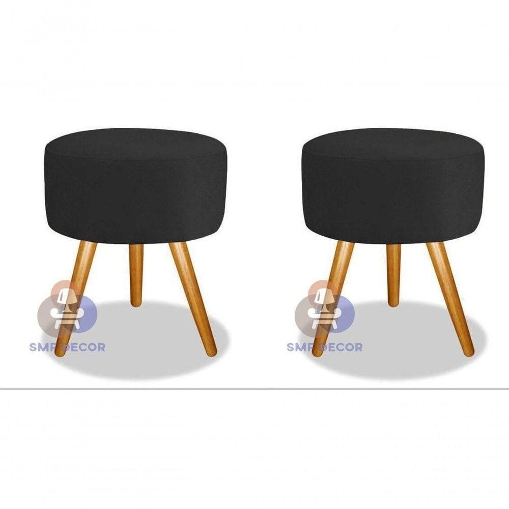 Kit 02 Puff Redondo Pés Palito Preto