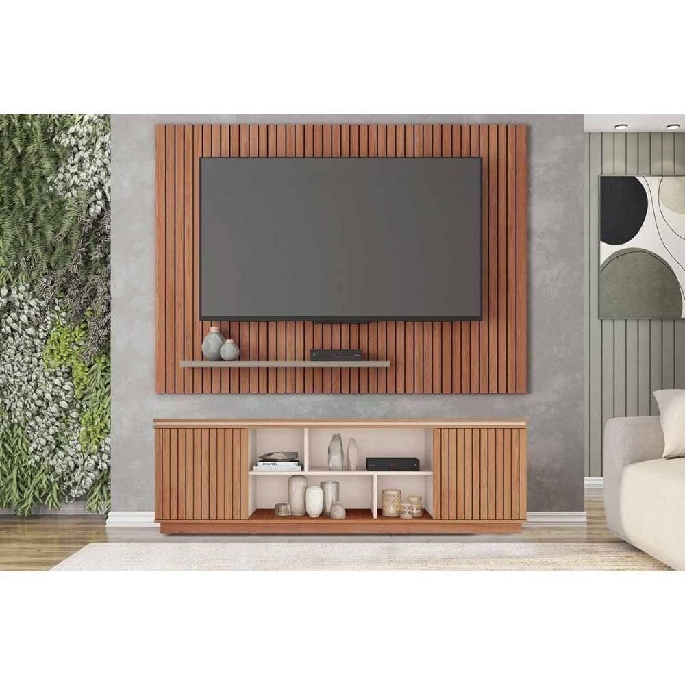 Rack Bancada C/ Painel P/ Tv Até 70 Pol Simetria/aegon Freijo/off White - Caemmun