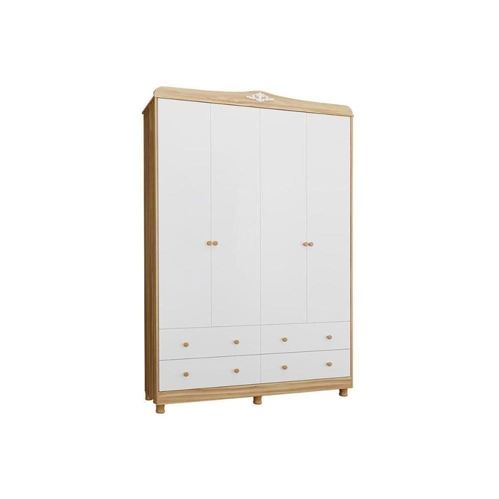 Guarda Roupa Bebê Elô C/ 4 Portas E 4 Gavetas Branco/amendoa - Peroba