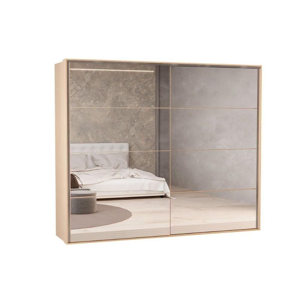 Guarda Roupa Casal 2 Portas De Correr C/ Espelho E 4 Gavetas Ph 1806 Carvalho Nature/off White - Herval