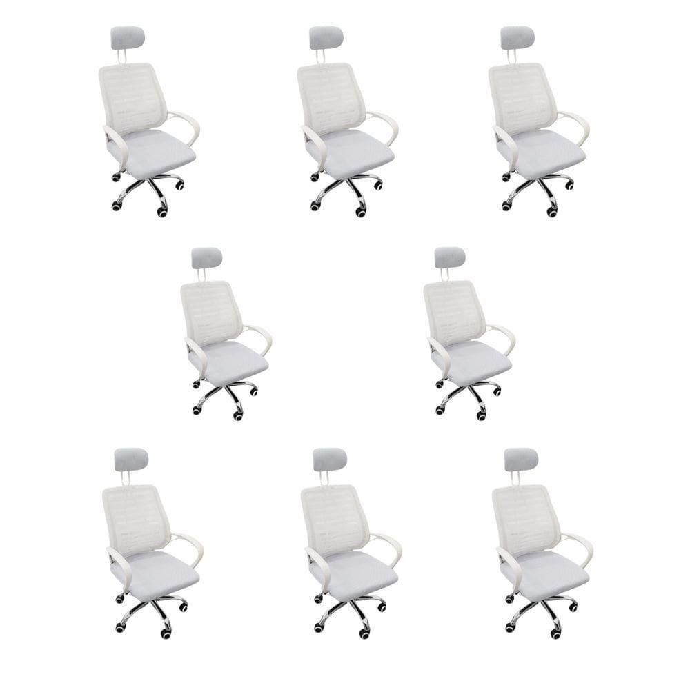 Kit 8 Cadeiras Escritório Diretor Tela Mesh Com Encosto De Cabeça Branco