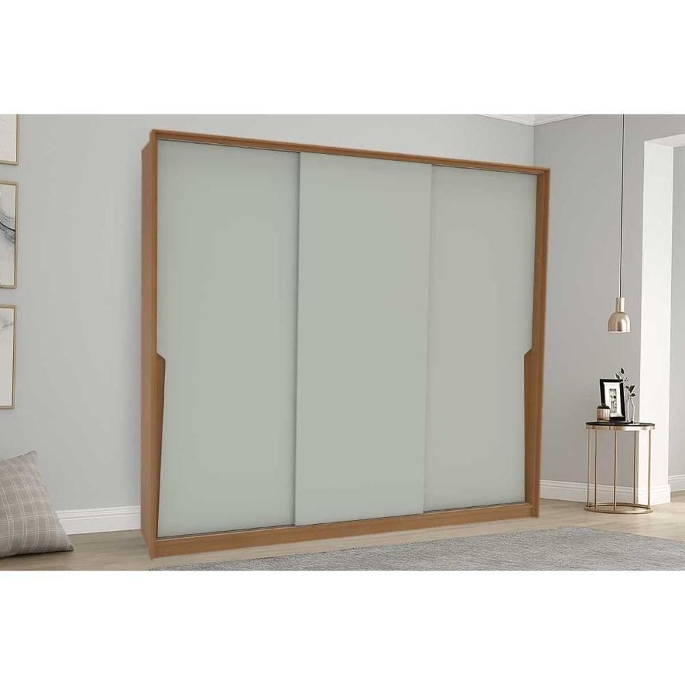 Guarda Roupa 3 Portas De Correr E 4 Gavetas Porto Freijo/verde - Politorno