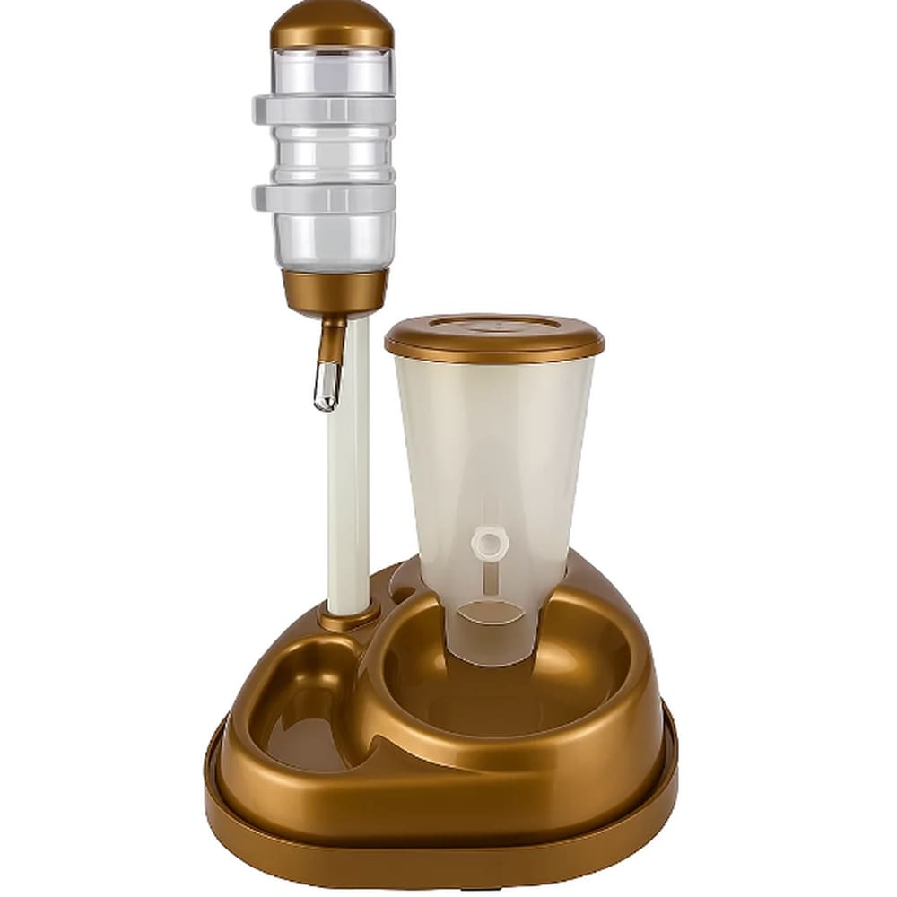 Bebedouro com Lambe Bilha e Comedouro Automático Lorben para Cães e Gatos Marrom